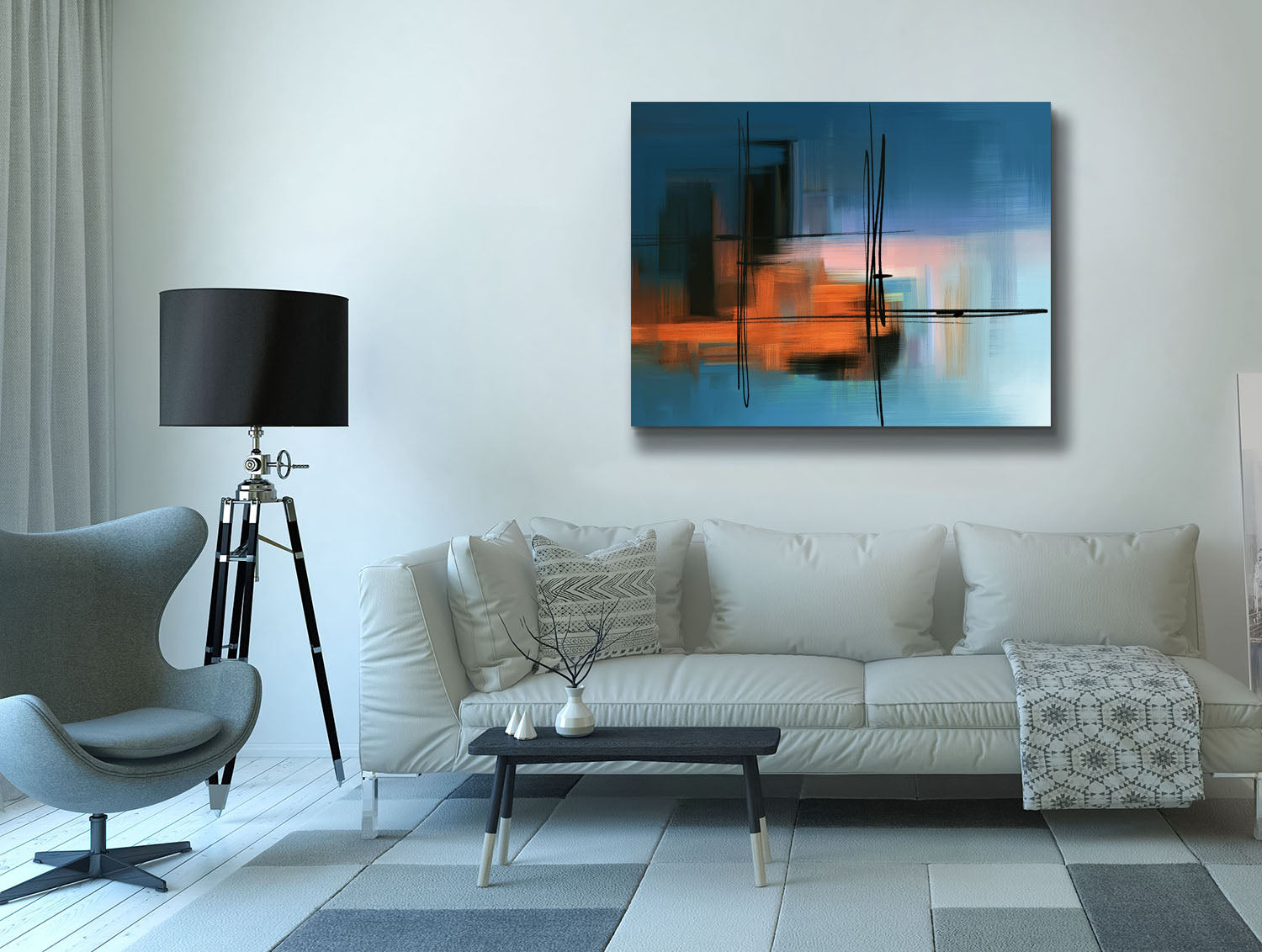 Wall Art-Hues of Blue Abstract- Fine Art Canvas - RGB varnish #4836-105-Wall Decor-DECOROLALA