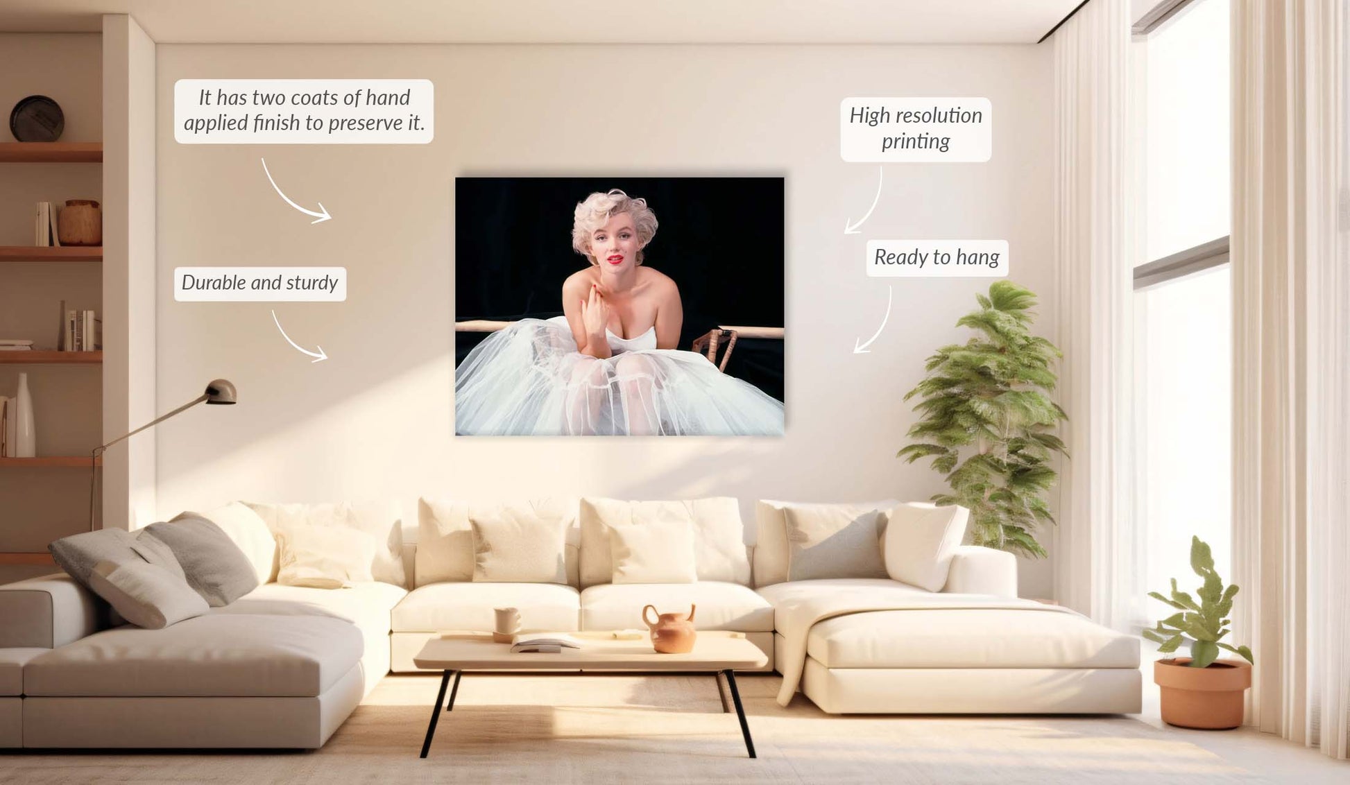 Marilyn in White Dress-Wall art decor-Fine Art-Diamond varnish-Wall Decor-DECOROLALA