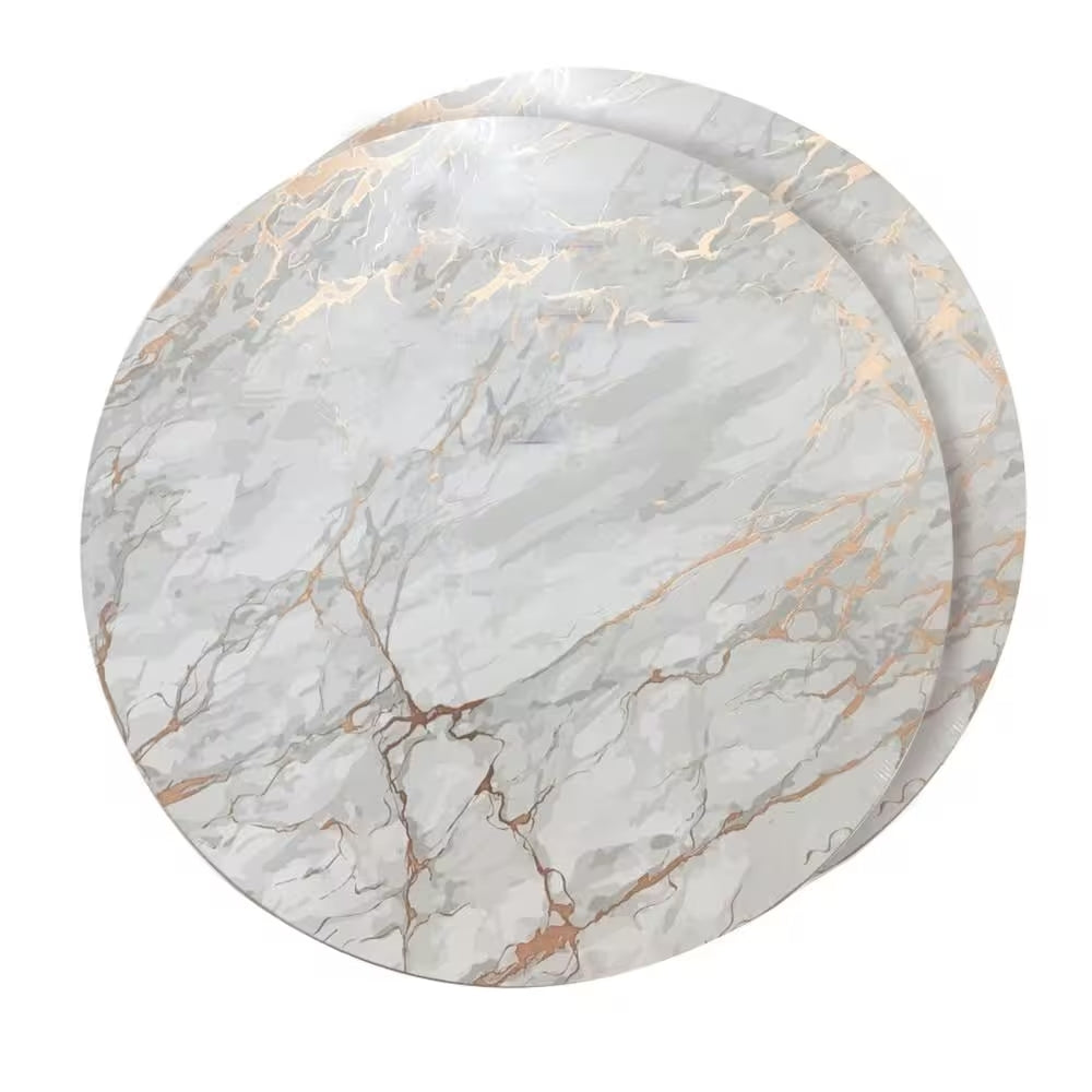 15" X 15" Gold Ivory And Gray Abstract Agglomerated cork Round Placemats-Dining Linens-DECOROLALA