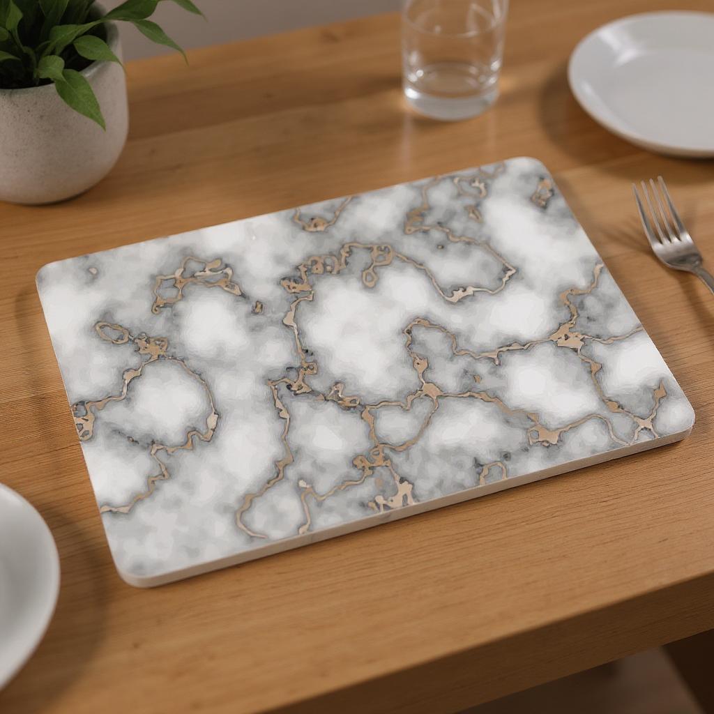 12" X 18" Gray And Gold Abstract Agglomerated cork Placemats-Dining Linens-DECOROLALA