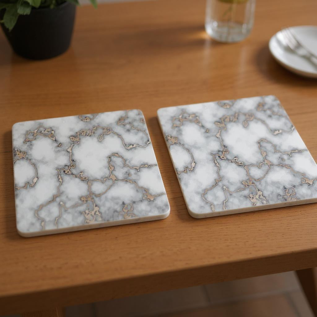15" X 15" Gray And Gold Abstract Agglomerated cork Square Placemats-Dining Linens-DECOROLALA