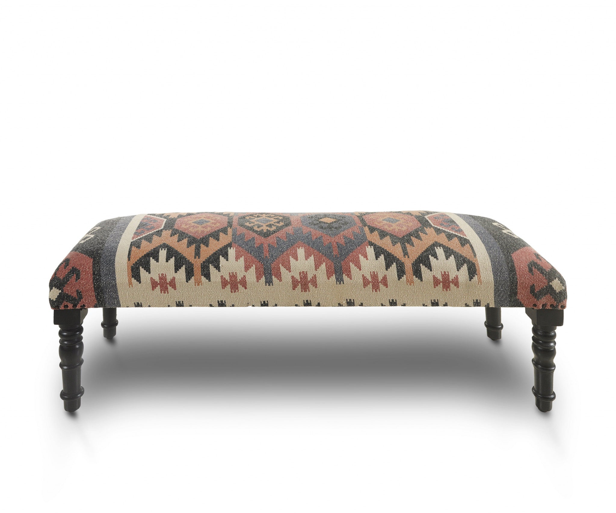 47" Beige Brown and Rust and Black Jute and Wool Blend Upholstered Southwest Distressed Bench-Benches-DECOROLALA