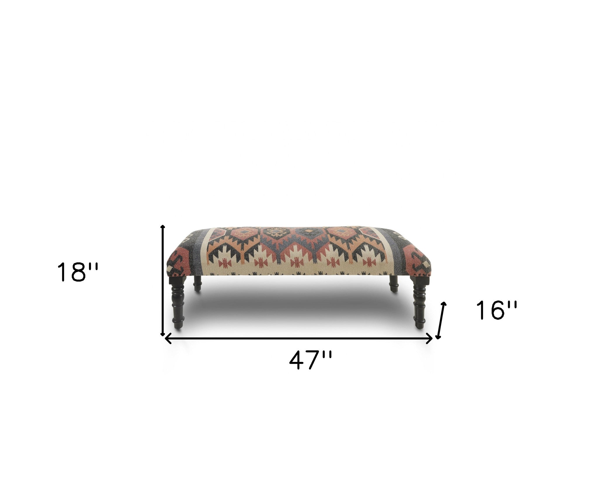 47" Beige Brown and Rust and Black Jute and Wool Blend Upholstered Southwest Distressed Bench-Benches-DECOROLALA