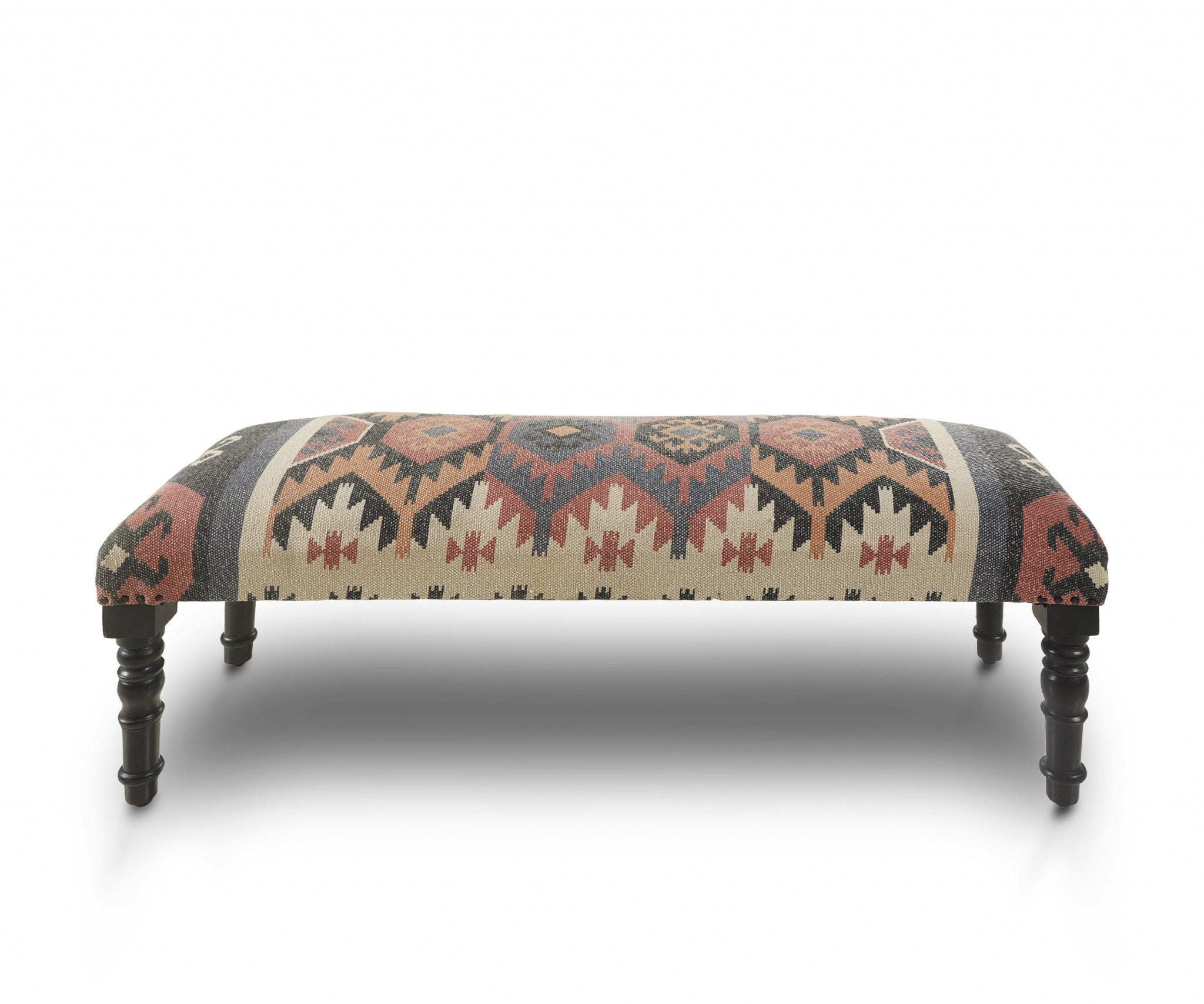 47" Beige Brown and Rust and Black Jute and Wool Blend Upholstered Southwest Distressed Bench-Benches-DECOROLALA