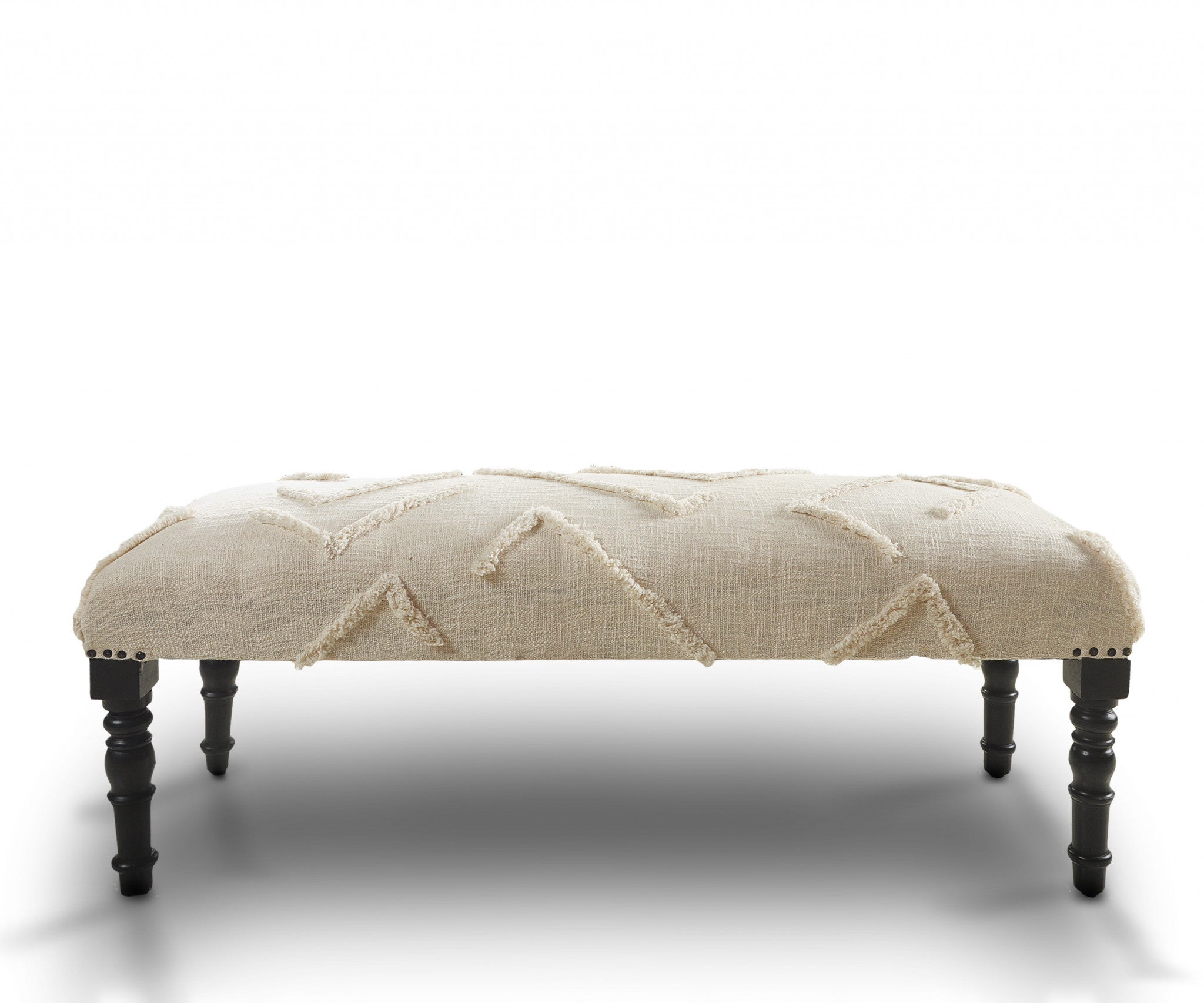 47" Cream and Black Cotton Upholstered Geometric Bench-Benches-DECOROLALA