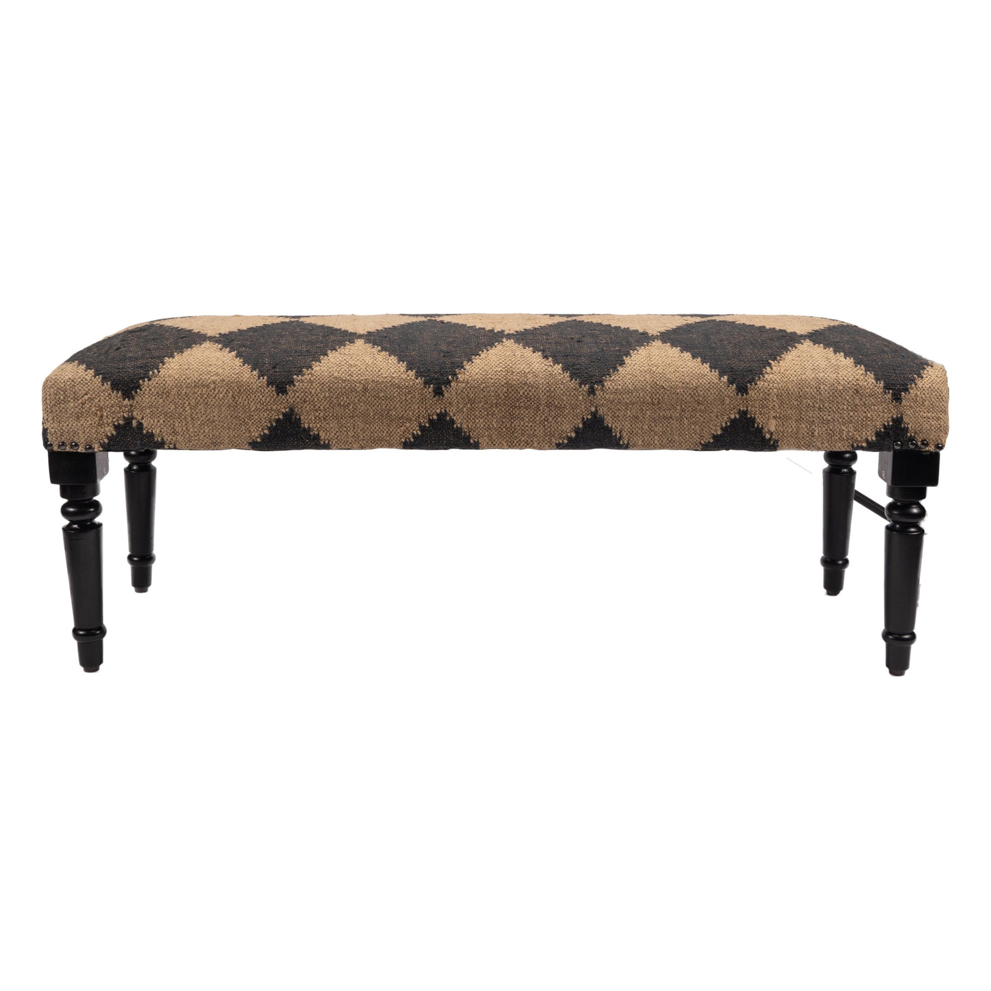 47" Tan And Black Black Leg Checkered Upholstered Bench-Benches-DECOROLALA