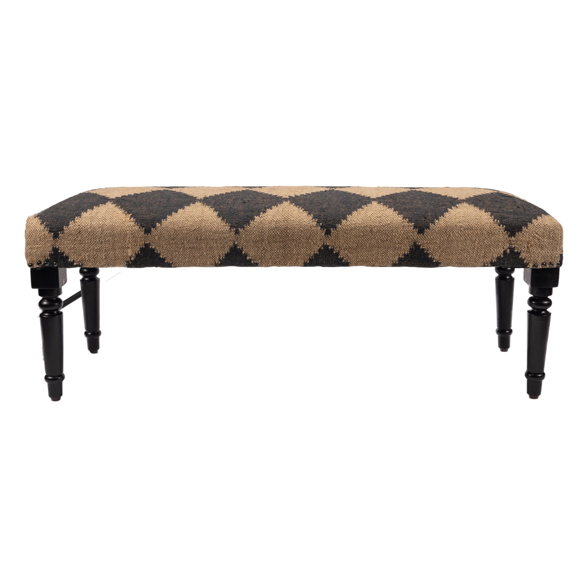 47" Tan And Black Black Leg Checkered Upholstered Bench-Benches-DECOROLALA