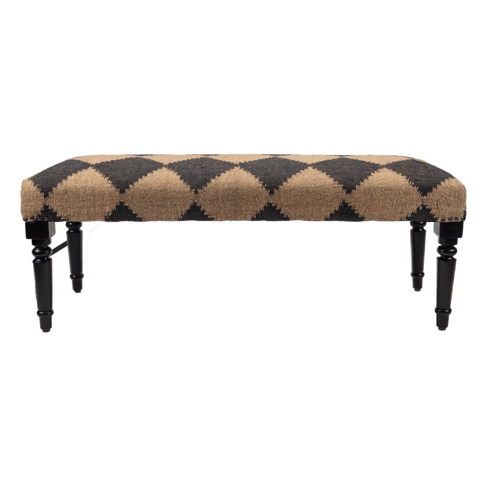 47" Tan And Black Black Leg Checkered Upholstered Bench-Benches-DECOROLALA