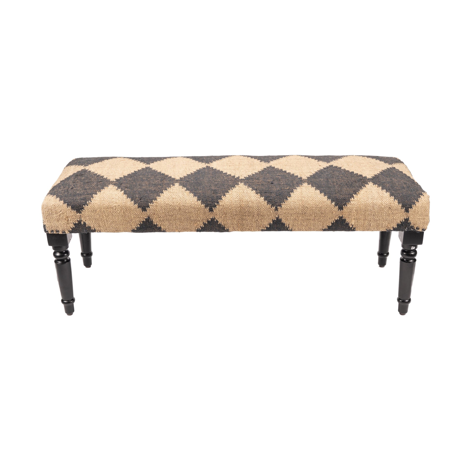 47" Tan And Black Black Leg Checkered Upholstered Bench-Benches-DECOROLALA