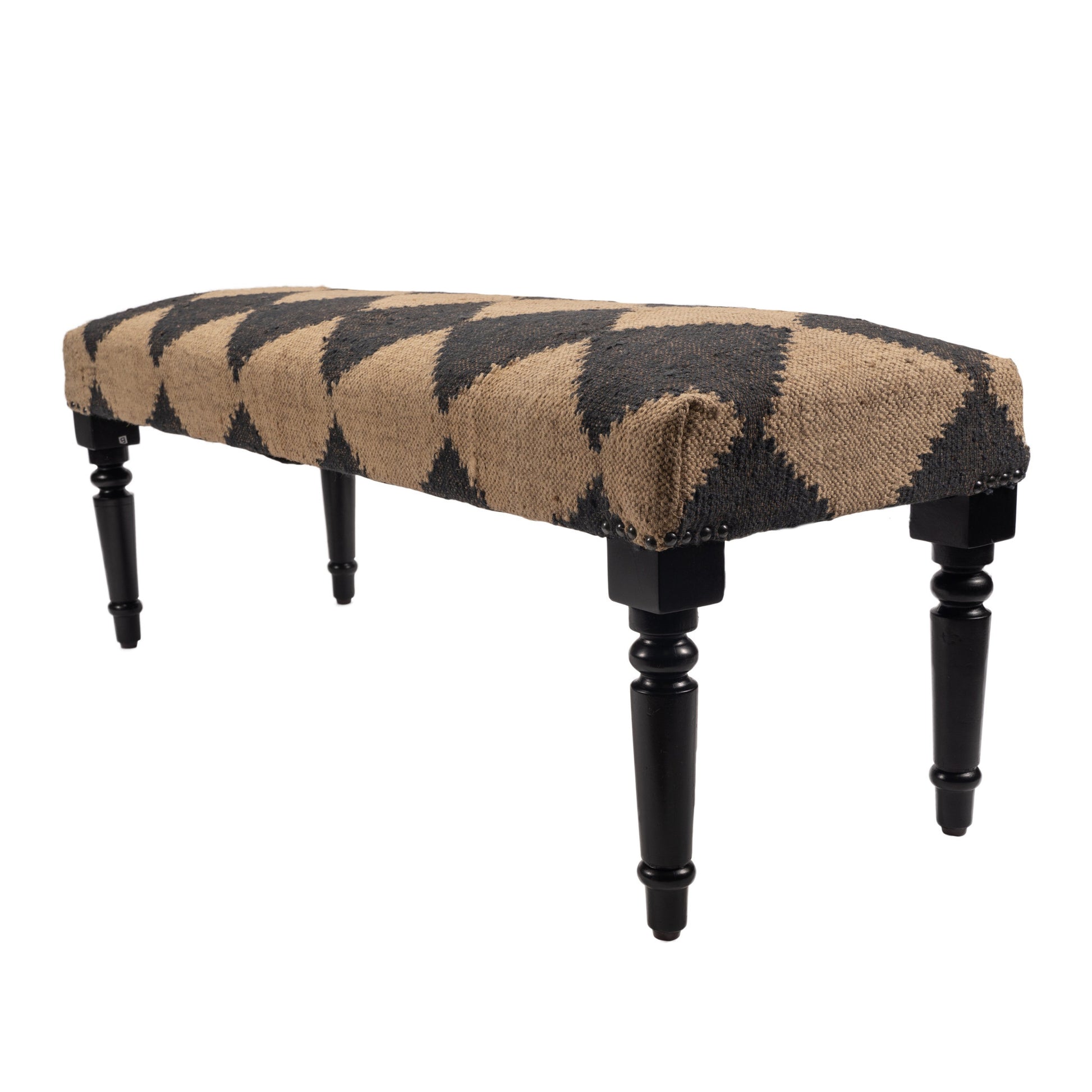 47" Tan And Black Black Leg Checkered Upholstered Bench-Benches-DECOROLALA