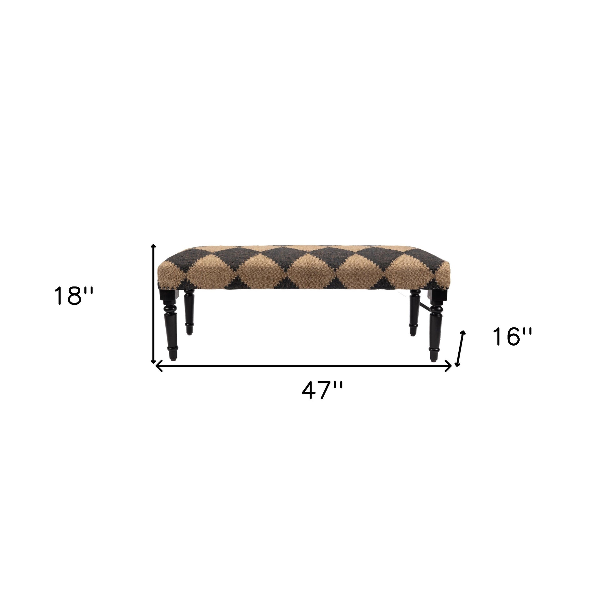47" Tan And Black Black Leg Checkered Upholstered Bench-Benches-DECOROLALA
