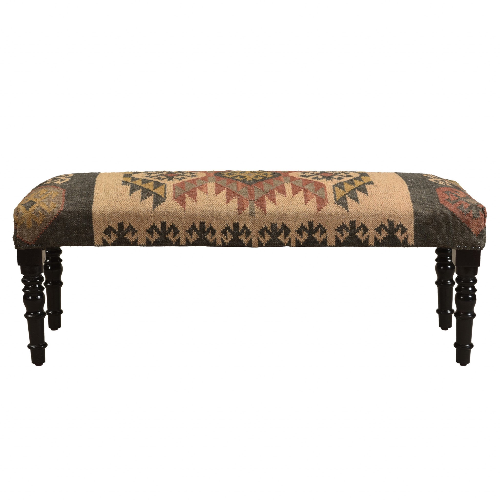 47" Shades of Brown Black Leg Southwest Upholstered Bench-Benches-DECOROLALA