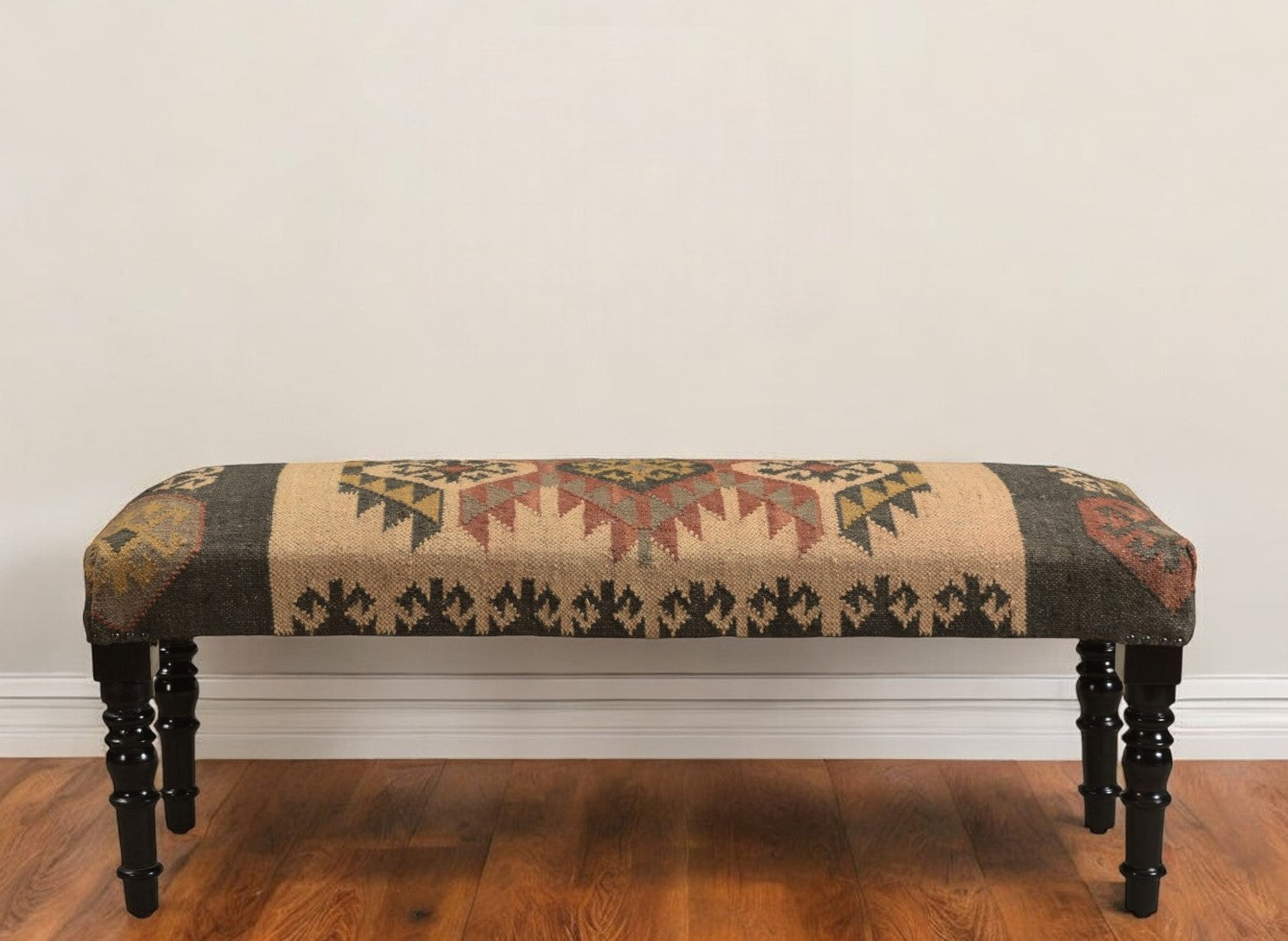 47" Shades of Brown Black Leg Southwest Upholstered Bench-Benches-DECOROLALA