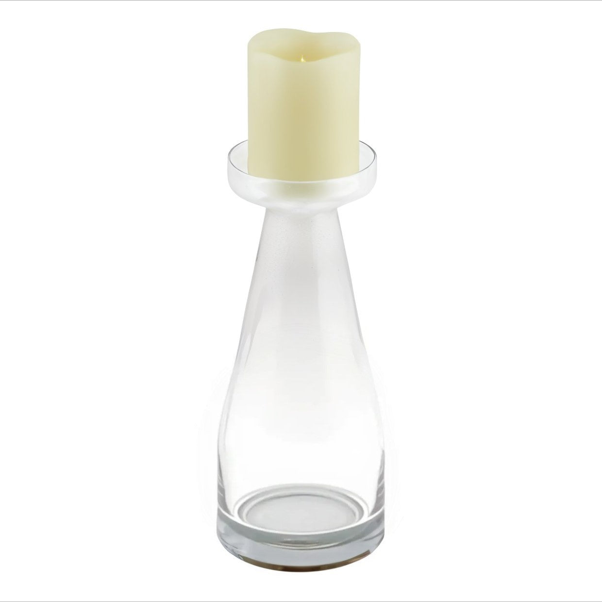 11" Clear Glass Centerpiece Pillar Candle Holder With Candle-Candle Holders-DECOROLALA