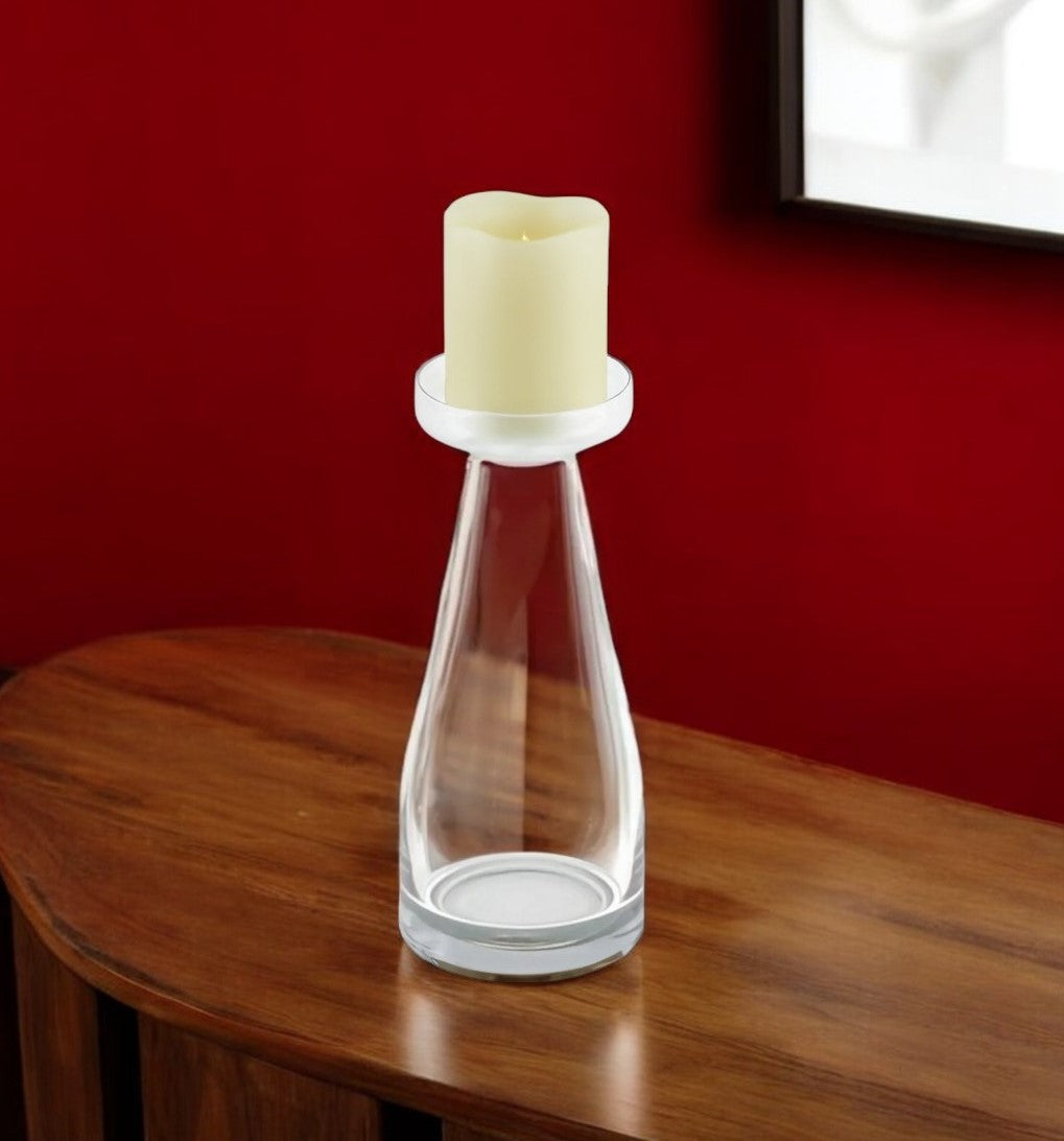 11" Clear Glass Centerpiece Pillar Candle Holder With Candle-Candle Holders-DECOROLALA