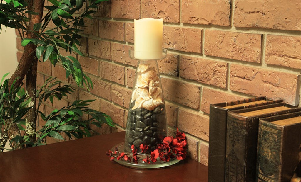 11" Clear Glass Centerpiece Pillar Candle Holder With Candle-Candle Holders-DECOROLALA