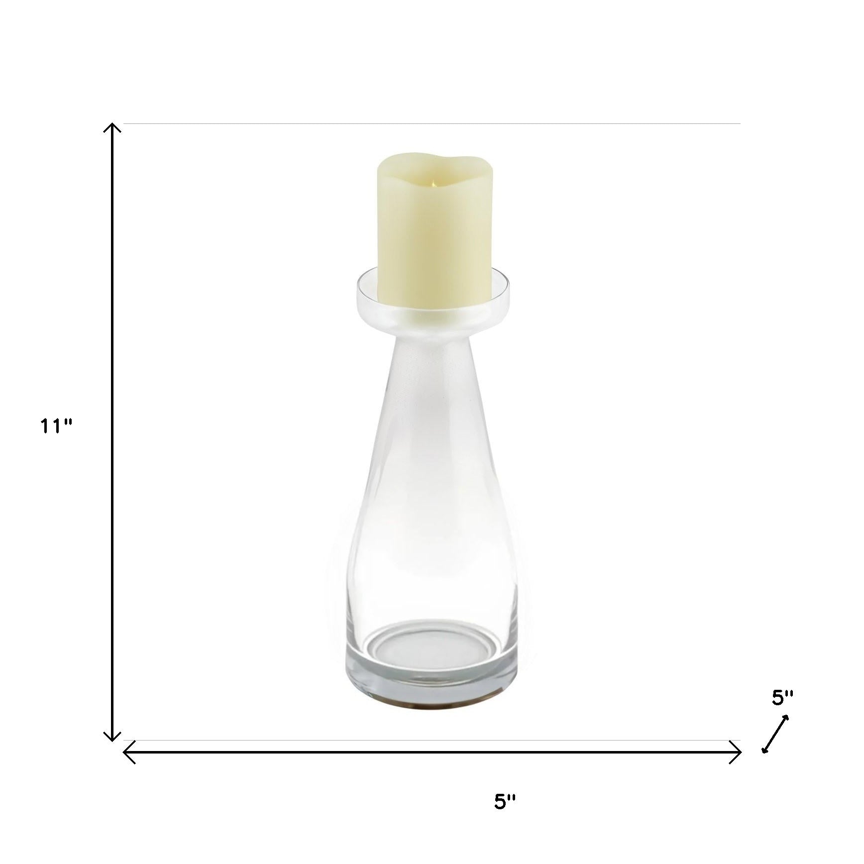 11" Clear Glass Centerpiece Pillar Candle Holder With Candle-Candle Holders-DECOROLALA