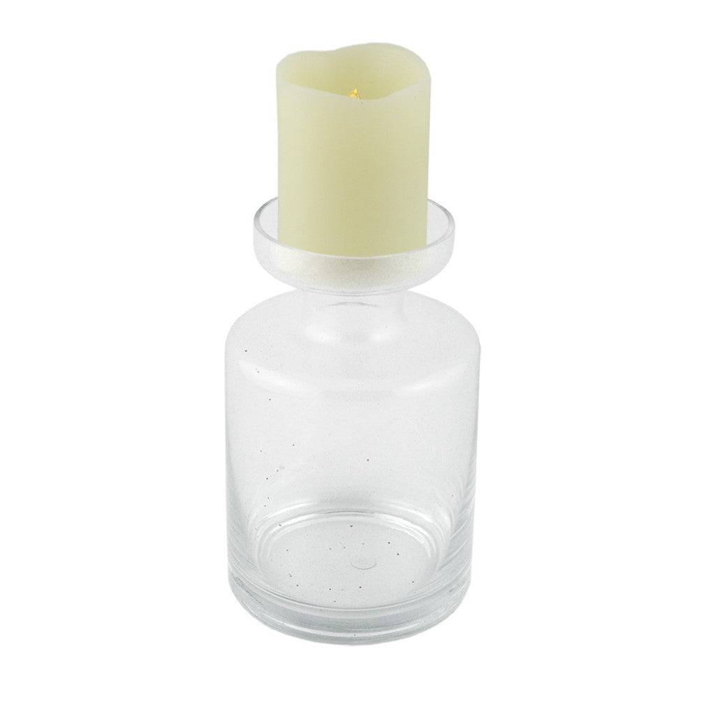 8" Clear Glass Centerpiece Pillar Candle Holder With Candle-Candle Holders-DECOROLALA