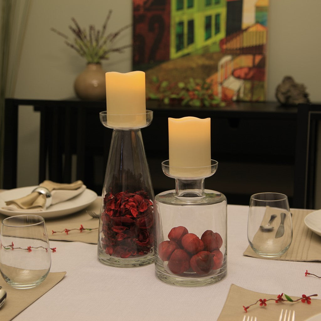 8" Clear Glass Centerpiece Pillar Candle Holder With Candle-Candle Holders-DECOROLALA