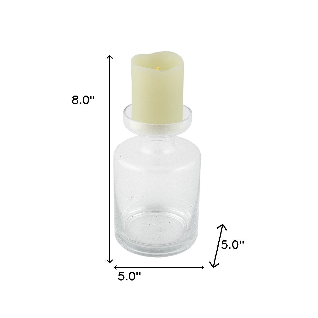 8" Clear Glass Centerpiece Pillar Candle Holder With Candle-Candle Holders-DECOROLALA