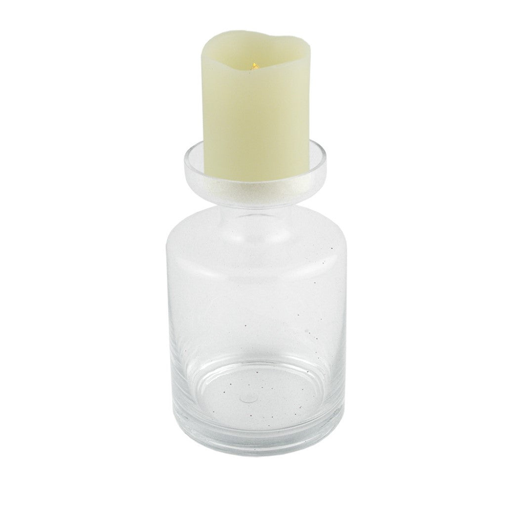 8" Clear Glass Centerpiece Pillar Candle Holder With Candle-Candle Holders-DECOROLALA