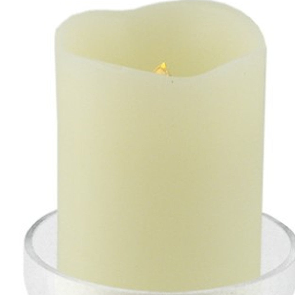 8" Clear Glass Centerpiece Pillar Candle Holder With Candle-Candle Holders-DECOROLALA