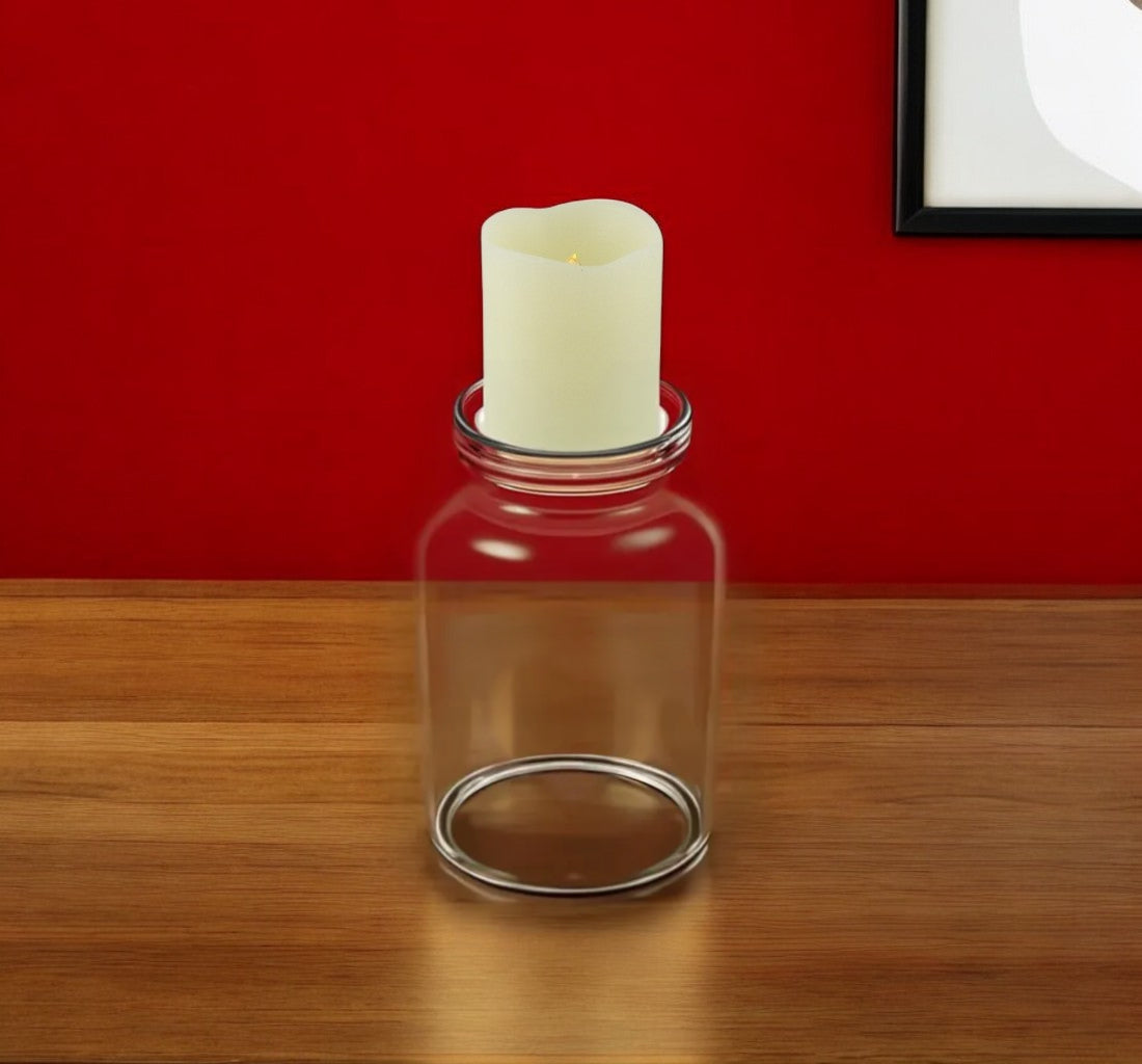 8" Clear Glass Centerpiece Pillar Candle Holder With Candle-Candle Holders-DECOROLALA