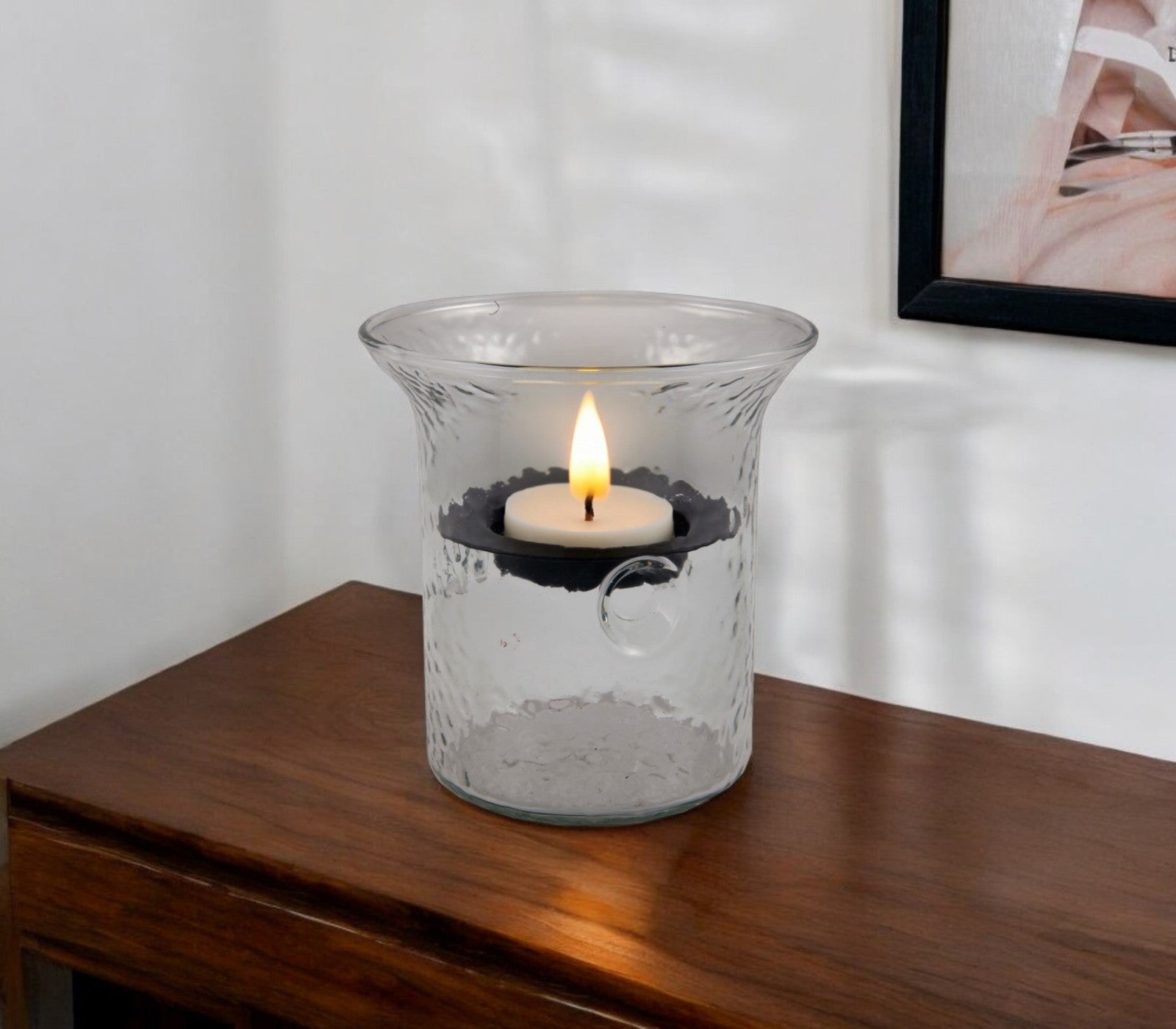 4" Clear Glass Tabletop Hurricane Candle Holder With Candle-Candle Holders-DECOROLALA