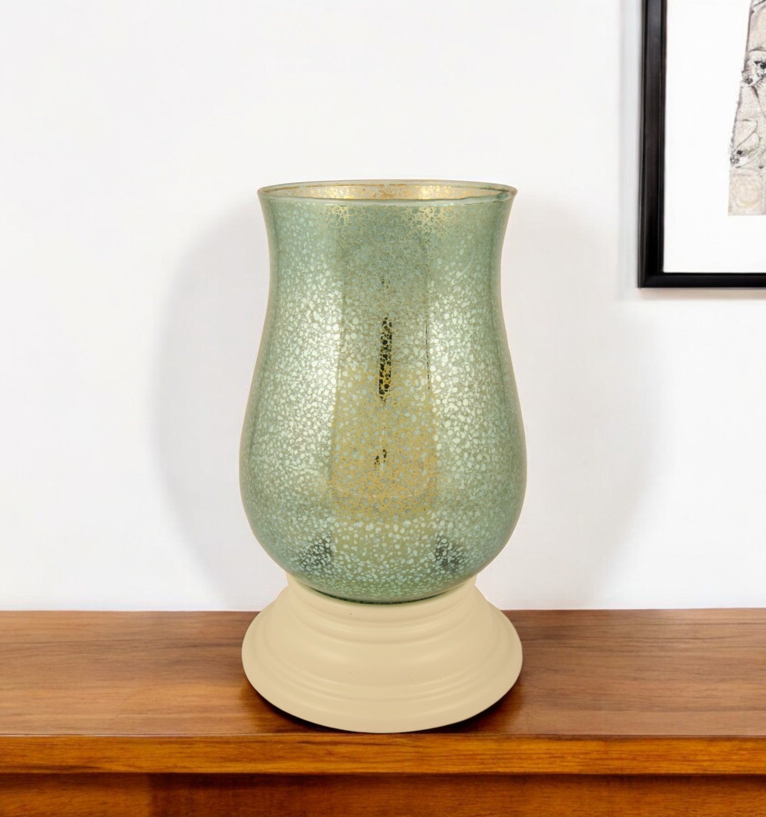 14" Green Glass Centerpiece Hurricane Candle Holder With Candle-Candle Holders-DECOROLALA