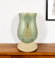 14" Green Glass Centerpiece Hurricane Candle Holder With Candle-Candle Holders-DECOROLALA