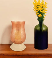 14" Coral Glass Centerpiece Hurricane Candle Holder With Candle-Candle Holders-DECOROLALA