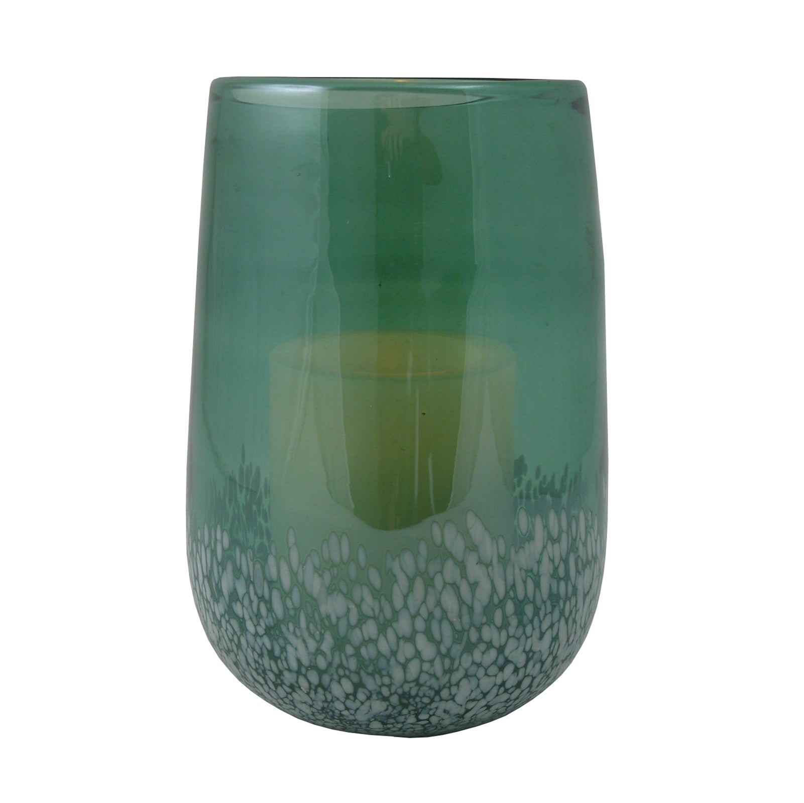 8" Green And White Glass Tabletop Hurricane Candle Holder With Candle-Candle Holders-DECOROLALA