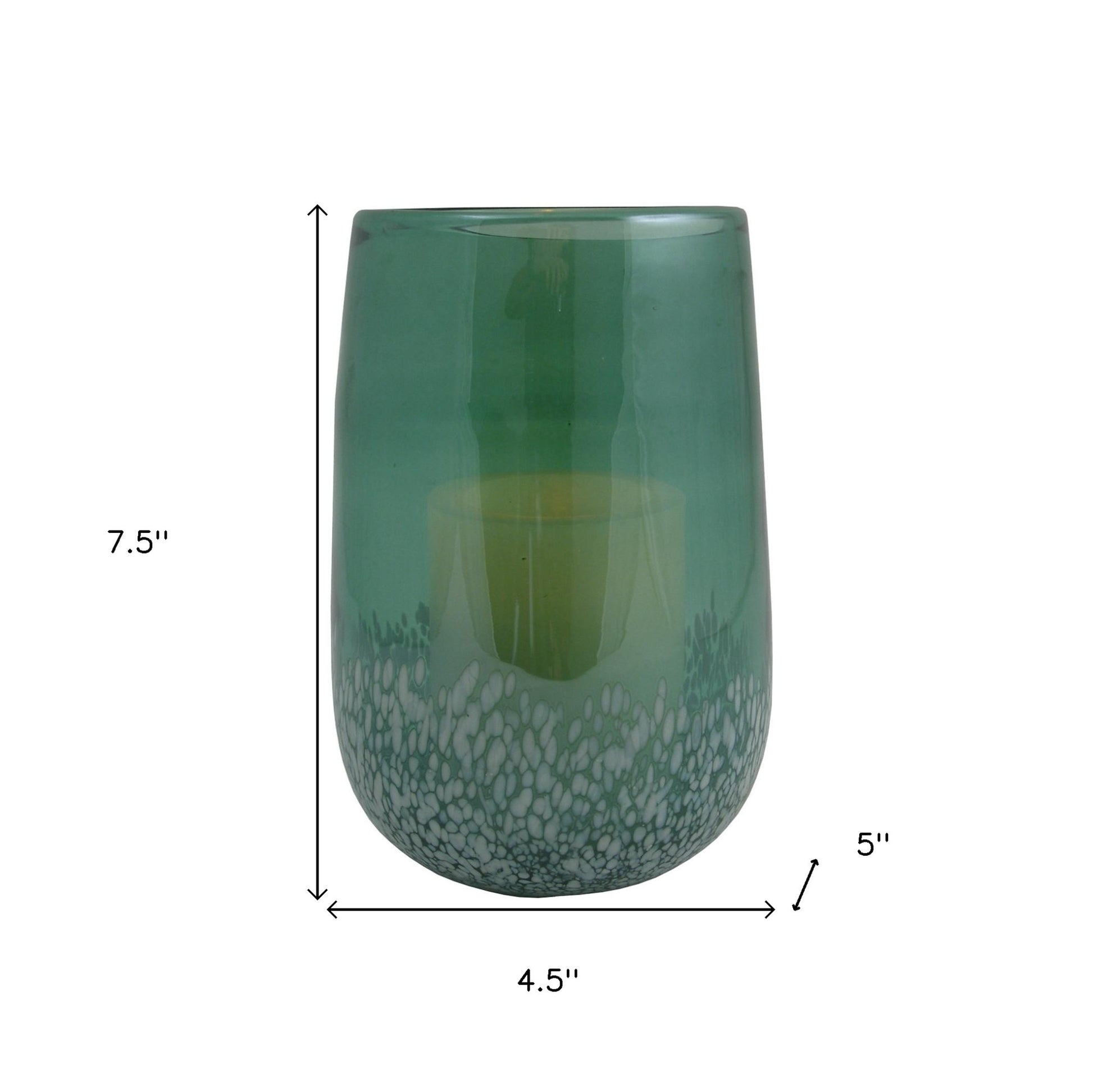 8" Green And White Glass Tabletop Hurricane Candle Holder With Candle-Candle Holders-DECOROLALA