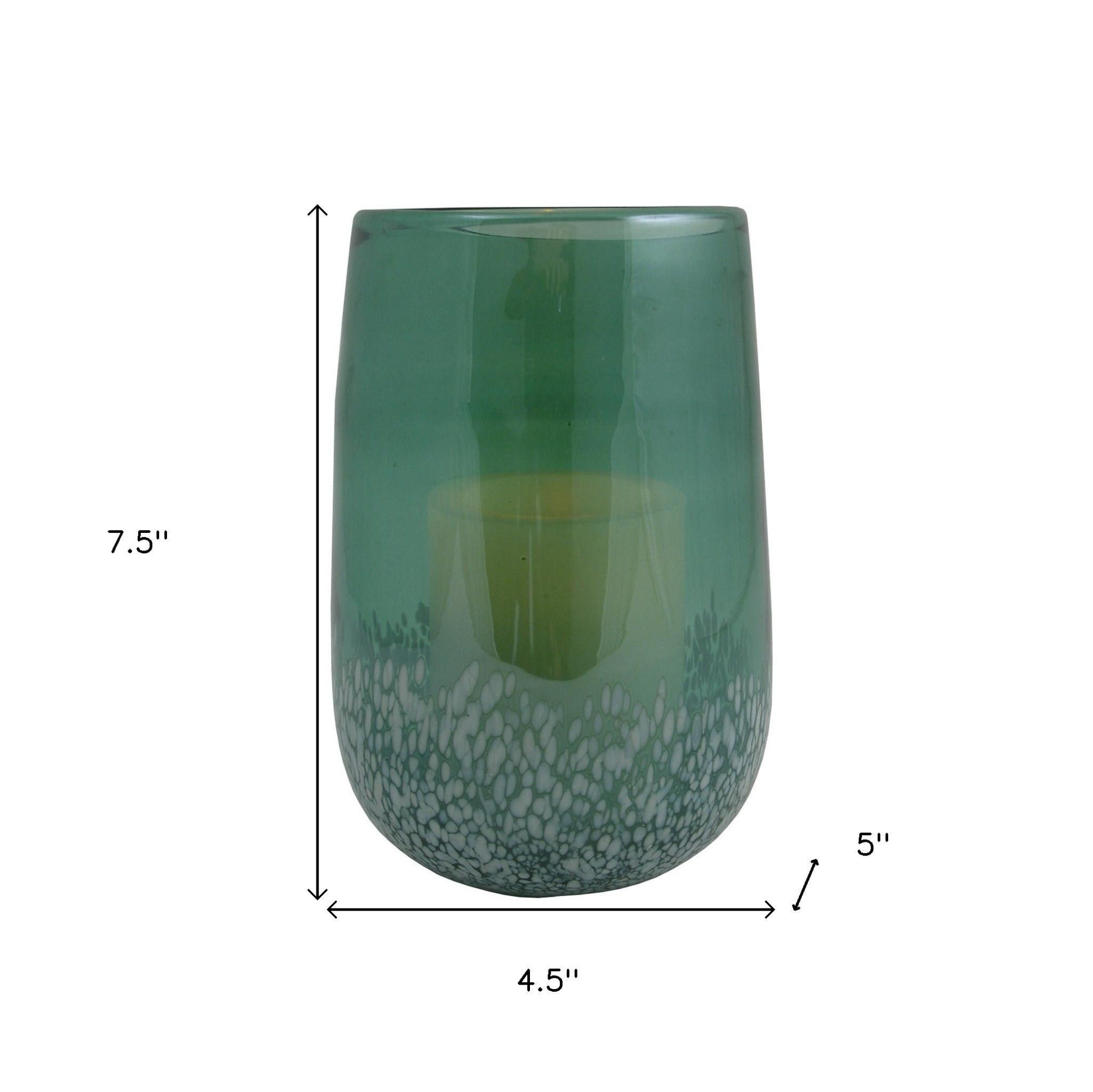 8" Green And White Glass Tabletop Hurricane Candle Holder With Candle-Candle Holders-DECOROLALA