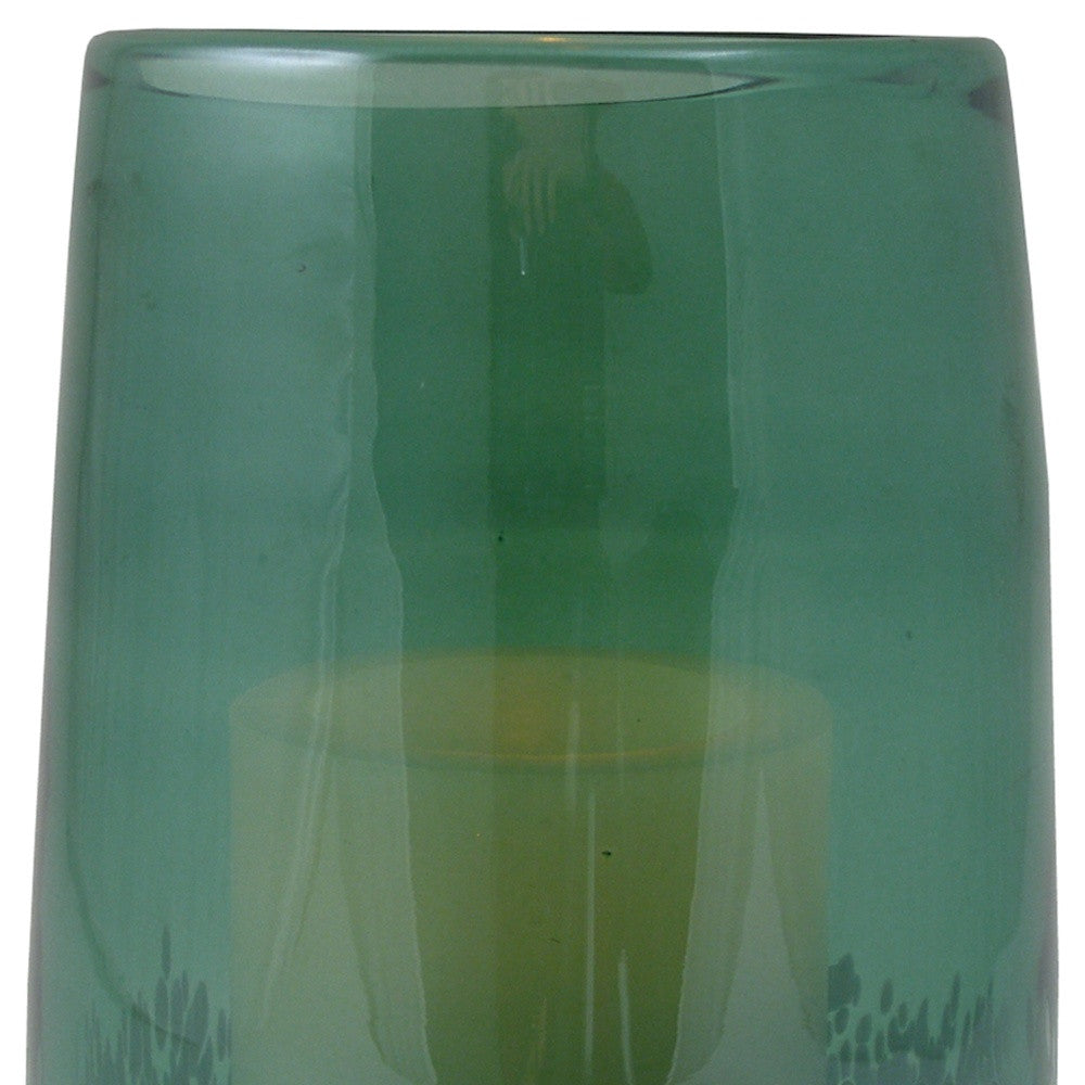 8" Green And White Glass Tabletop Hurricane Candle Holder With Candle-Candle Holders-DECOROLALA