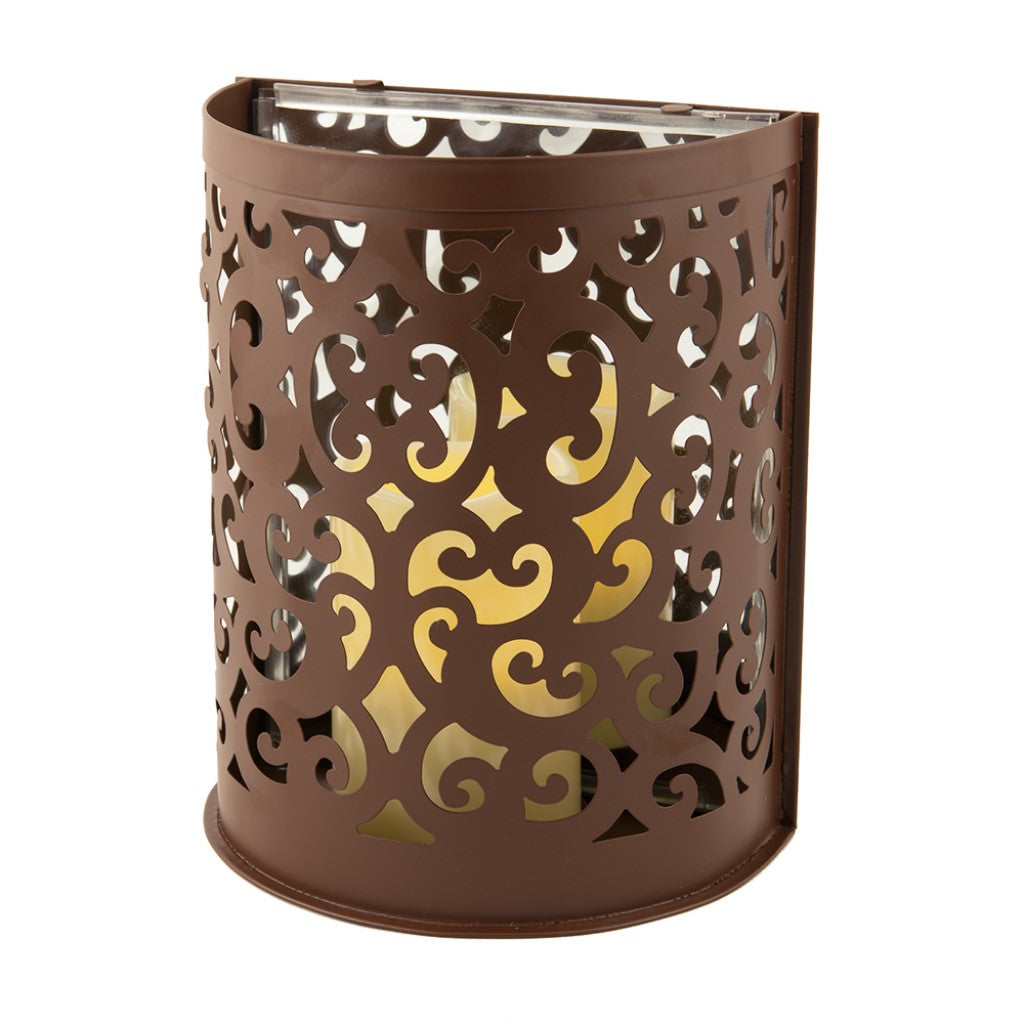 9" Brown Floral Iron Wall Sconce Candle Holder With Candle-Candle Holders-DECOROLALA