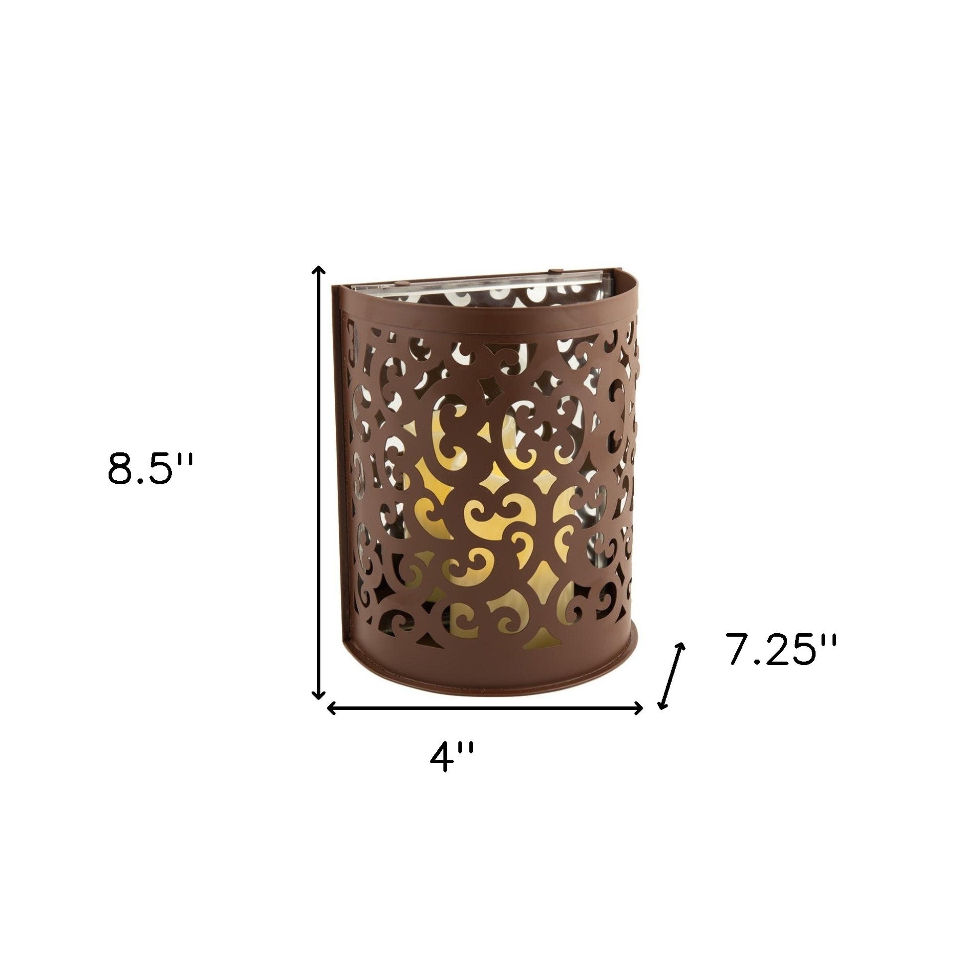 9" Brown Floral Iron Wall Sconce Candle Holder With Candle-Candle Holders-DECOROLALA