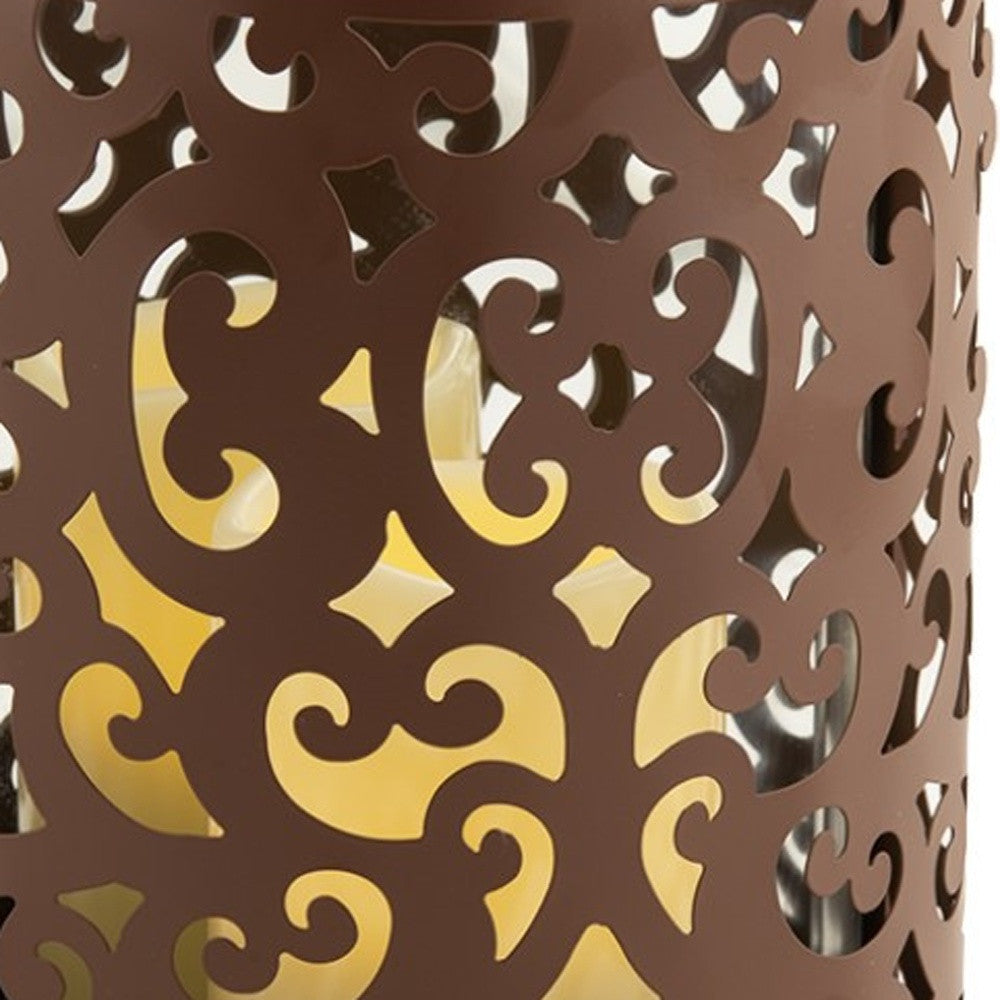 9" Brown Floral Iron Wall Sconce Candle Holder With Candle-Candle Holders-DECOROLALA