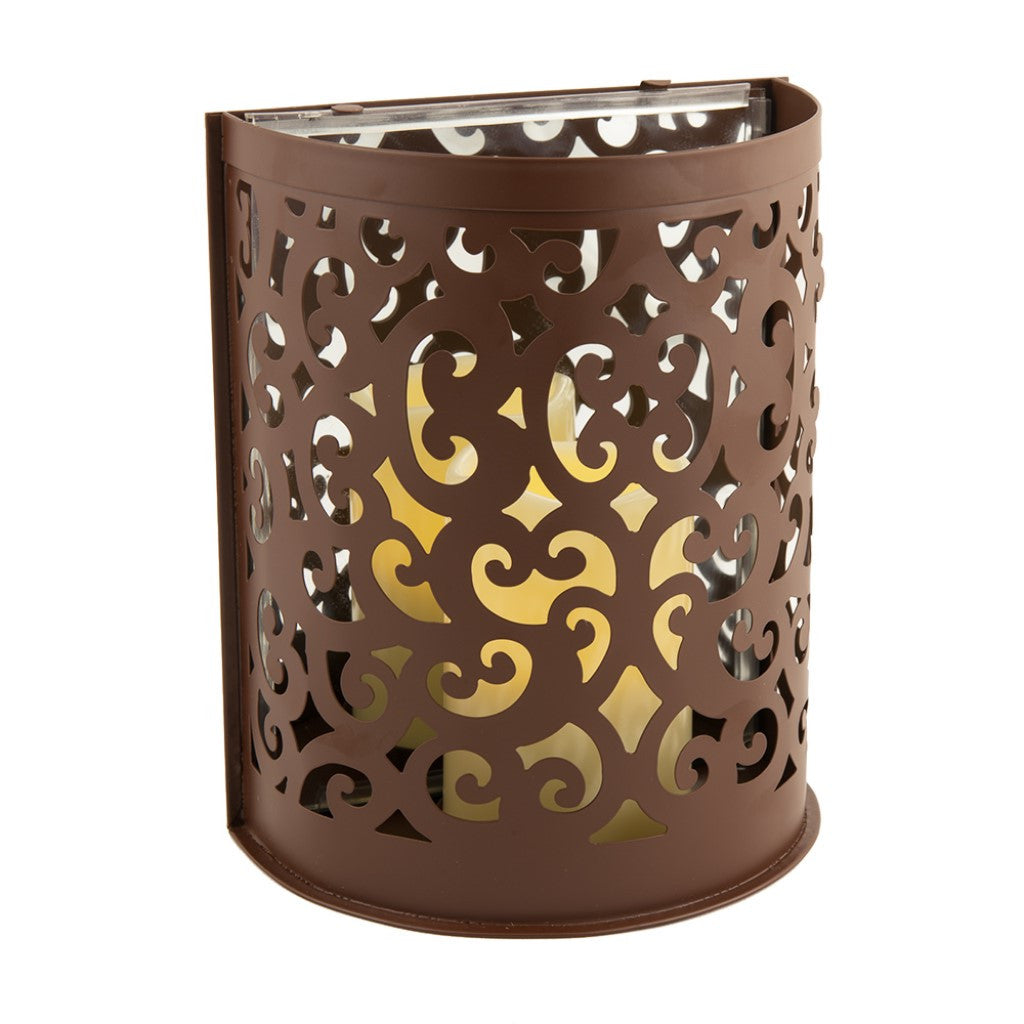 9" Brown Floral Iron Wall Sconce Candle Holder With Candle-Candle Holders-DECOROLALA
