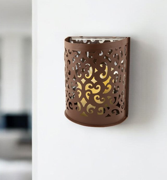 9" Brown Floral Iron Wall Sconce Candle Holder With Candle-Candle Holders-DECOROLALA