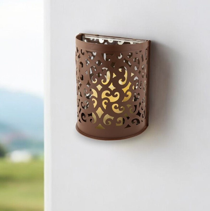 9" Brown Floral Iron Wall Sconce Candle Holder With Candle-Candle Holders-DECOROLALA