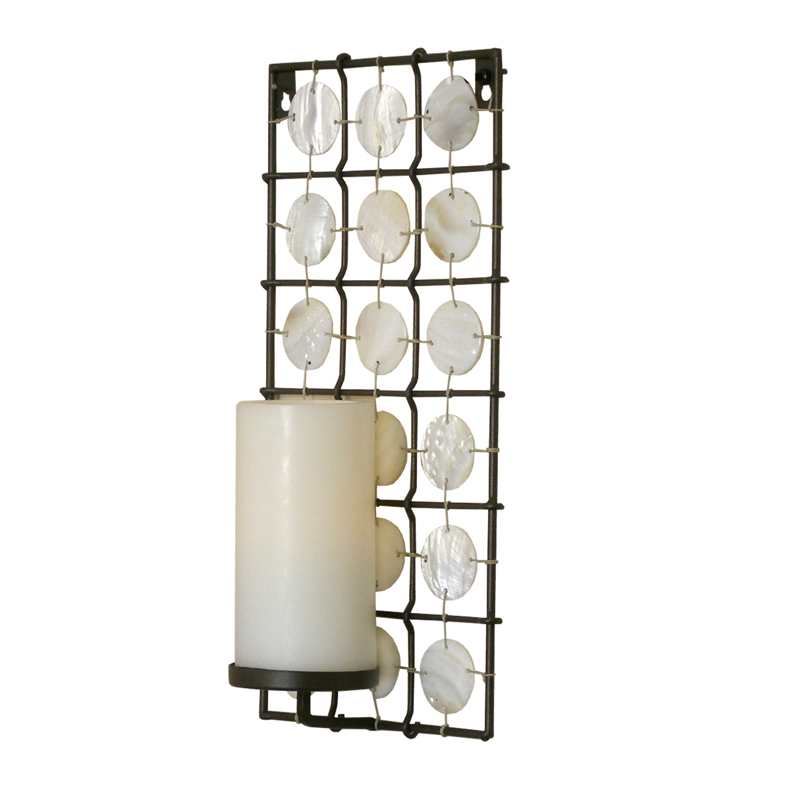 15" Brown And White Geometric Iron Wall Sconce Candle Holder With Candle-Candle Holders-DECOROLALA