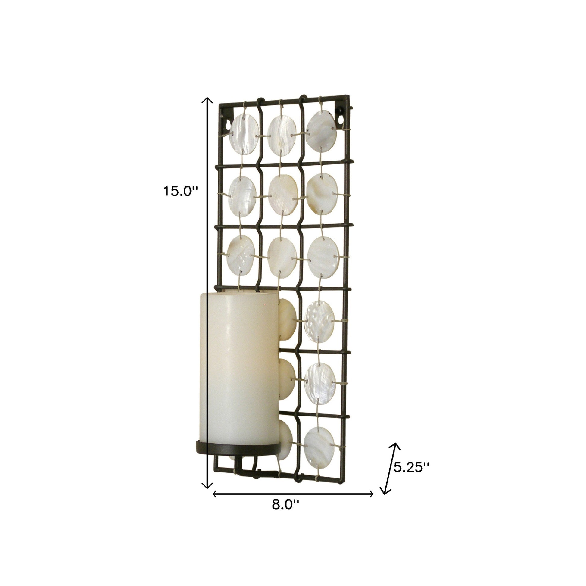 15" Brown And White Geometric Iron Wall Sconce Candle Holder With Candle-Candle Holders-DECOROLALA