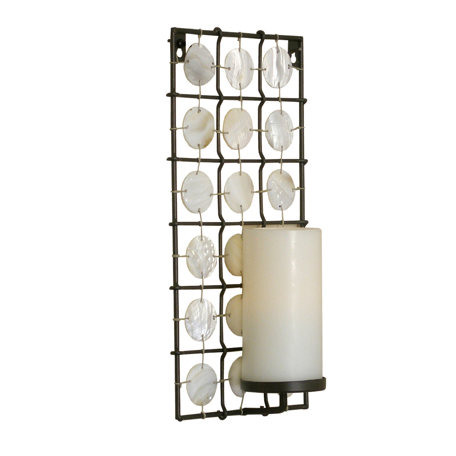 15" Brown And White Geometric Iron Wall Sconce Candle Holder With Candle-Candle Holders-DECOROLALA