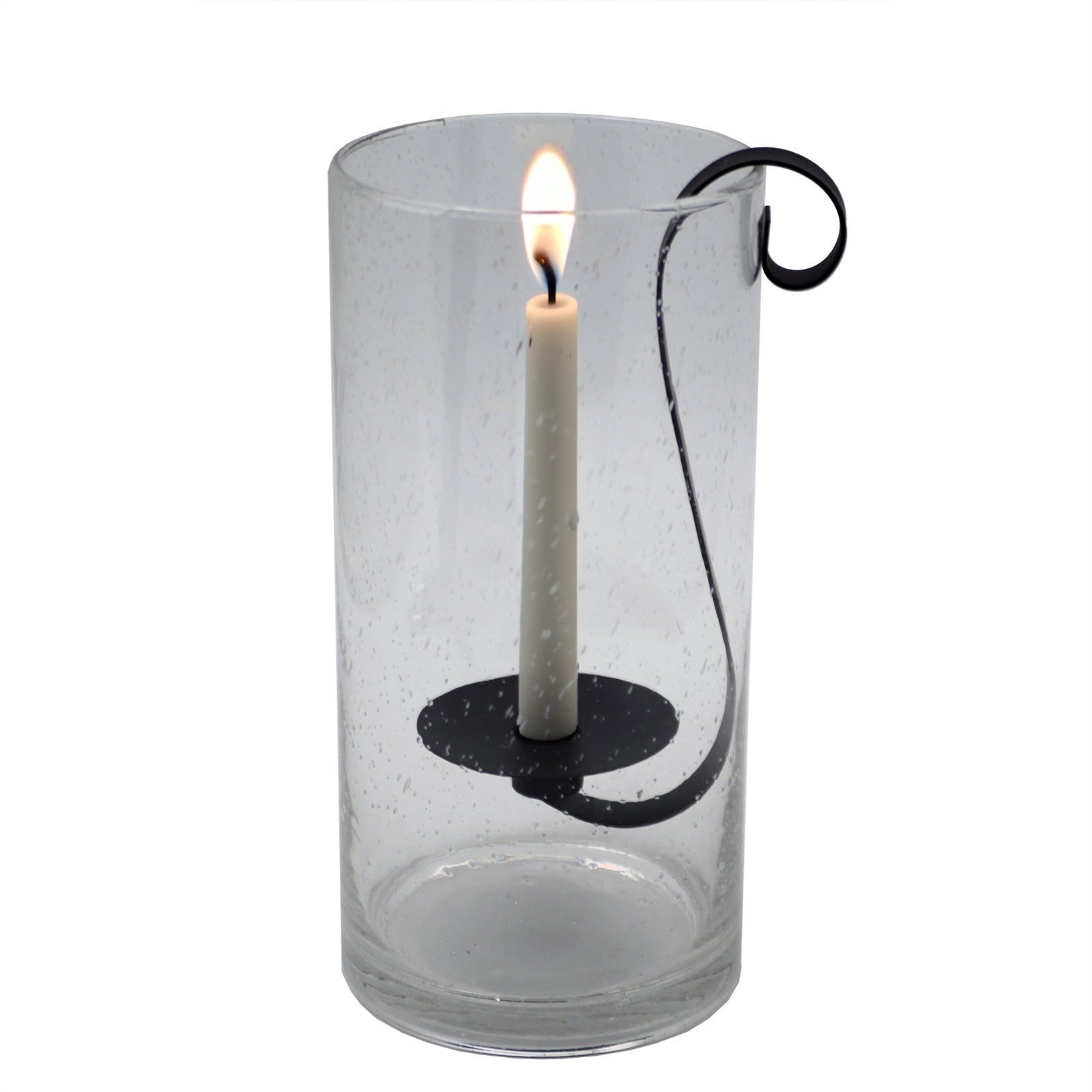 12" Light Gray Glass Centerpiece Taper Candle Holder With Candle-Candle Holders-DECOROLALA