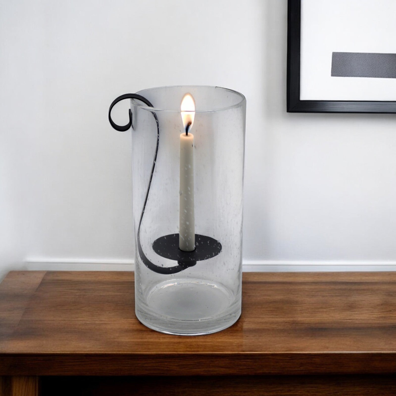 12" Light Gray Glass Centerpiece Taper Candle Holder With Candle-Candle Holders-DECOROLALA