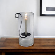 12" Light Gray Glass Centerpiece Taper Candle Holder With Candle-Candle Holders-DECOROLALA