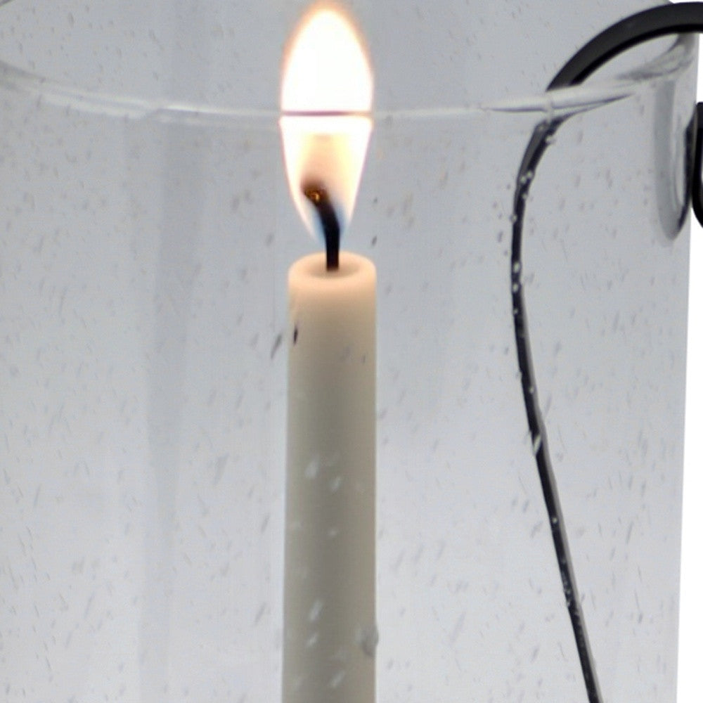 12" Light Gray Glass Centerpiece Taper Candle Holder With Candle-Candle Holders-DECOROLALA