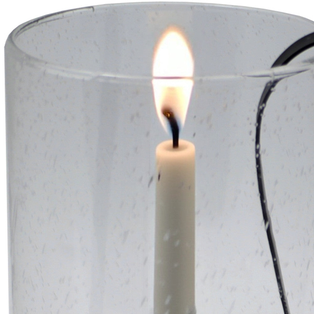 12" Light Gray Glass Centerpiece Taper Candle Holder With Candle-Candle Holders-DECOROLALA