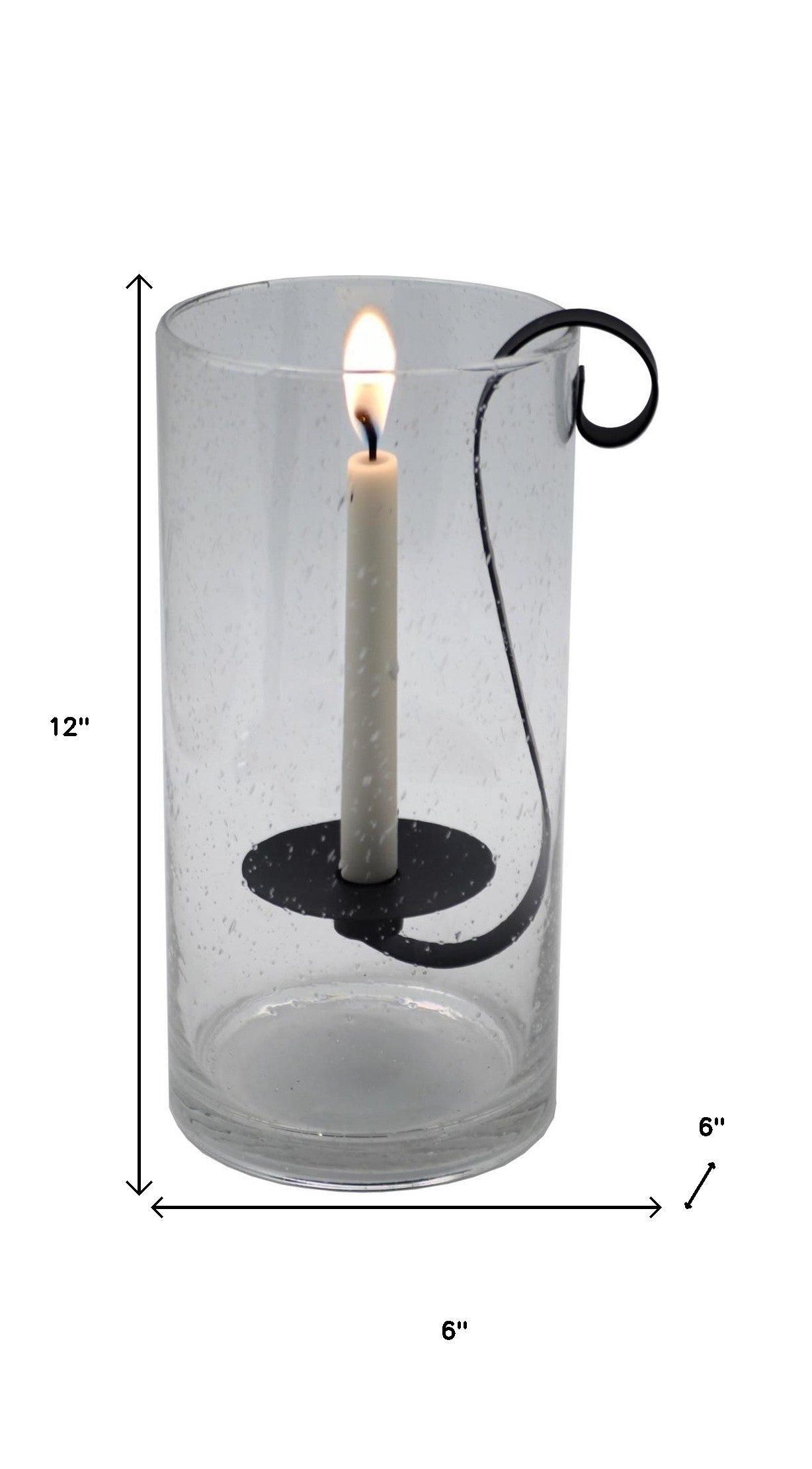 12" Light Gray Glass Centerpiece Taper Candle Holder With Candle-Candle Holders-DECOROLALA